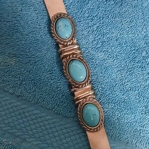 Turquoise Tan Leather and Silver Bracelet